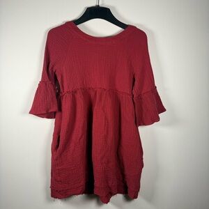 &Merci Bohemian Prairie Ruffle Red Textured Cotton Dress Size Small